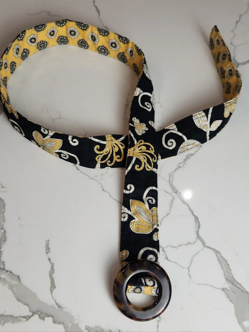 Vera Bradley Reversible Fabric Sash Belt with Tortoiseshell Ring Buckle – Retire